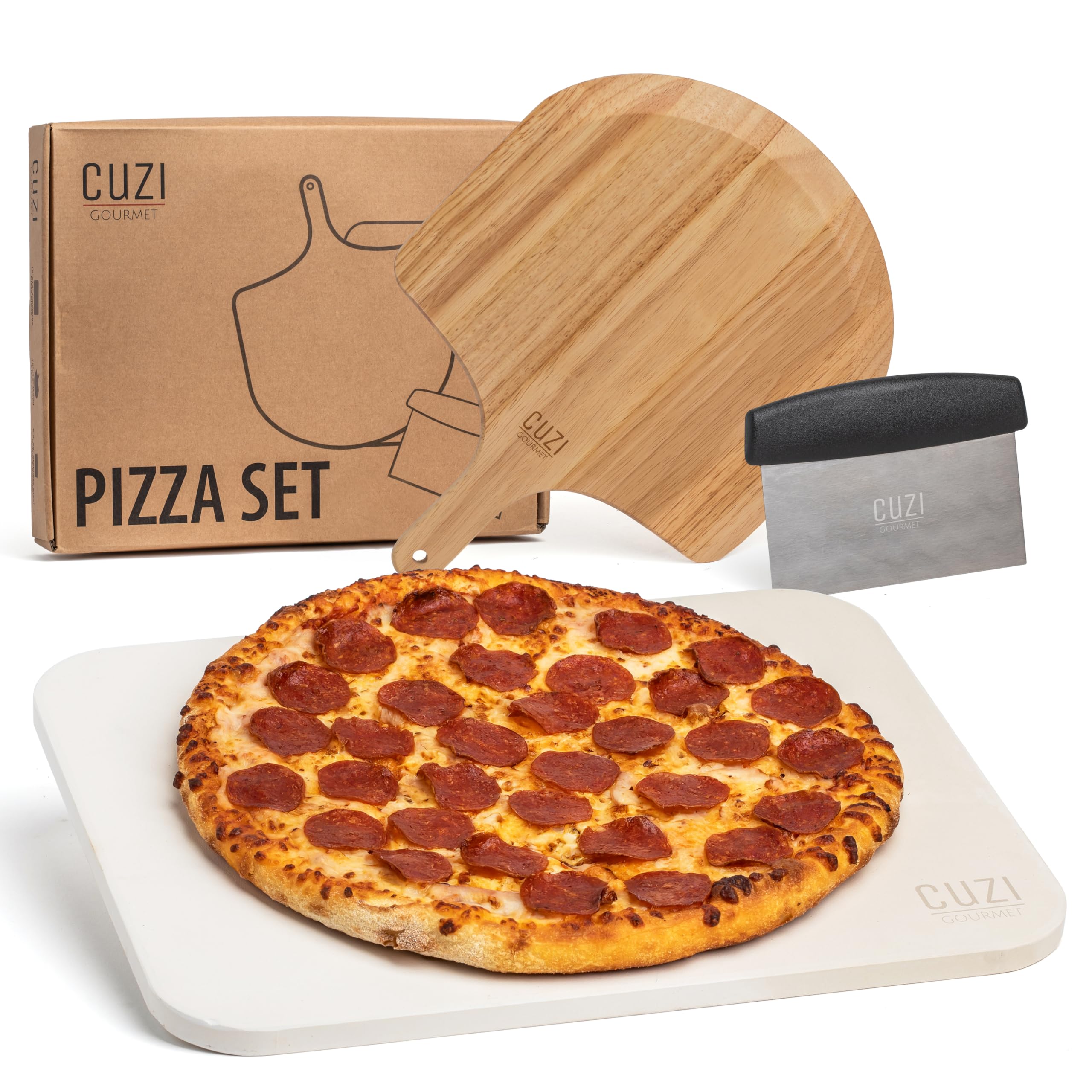 Amazon.com: Cuzi Gourmet 3-Piece Pizza Stone Set - 15x12